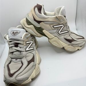 New Balance 9060 Cream, Brown & Olive Retro Running Sneakers